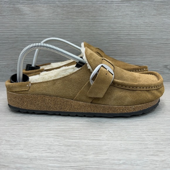 Birkenstock Women's Size 10 Buckley Shearling Clogs Tea Brown Slip On Suede Fur - Picture 3 of 13
